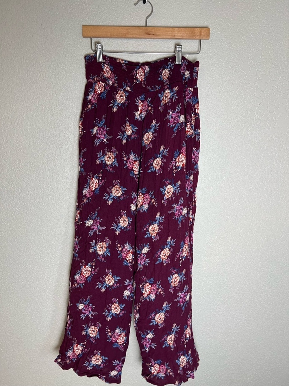 Xhilaration Burgundy Floral Wide-Leg Pants (swim coverup or beach wear)